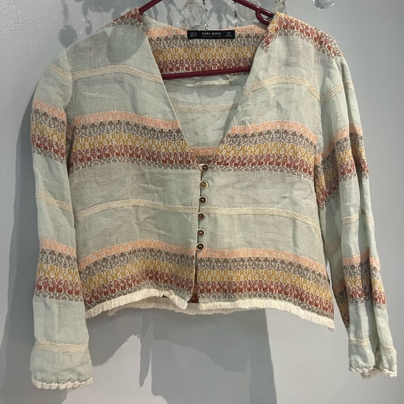 Zara Women's Boho Style Cropped Top Blouse Bleizer Jacket Multicoloured Size M - Picture 2 of 7
